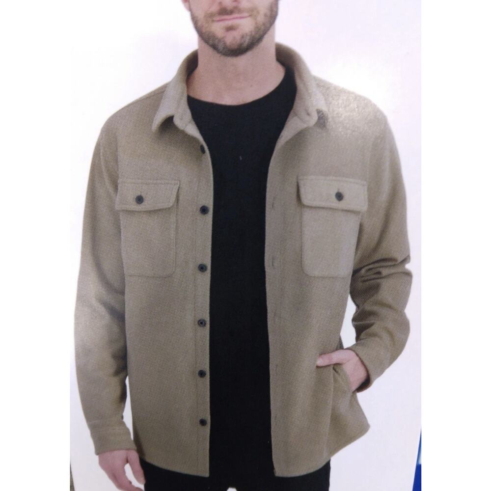 Kirkland Signature Shirt Jacket Men's Tan Large 2-Way Stretch Button Closure